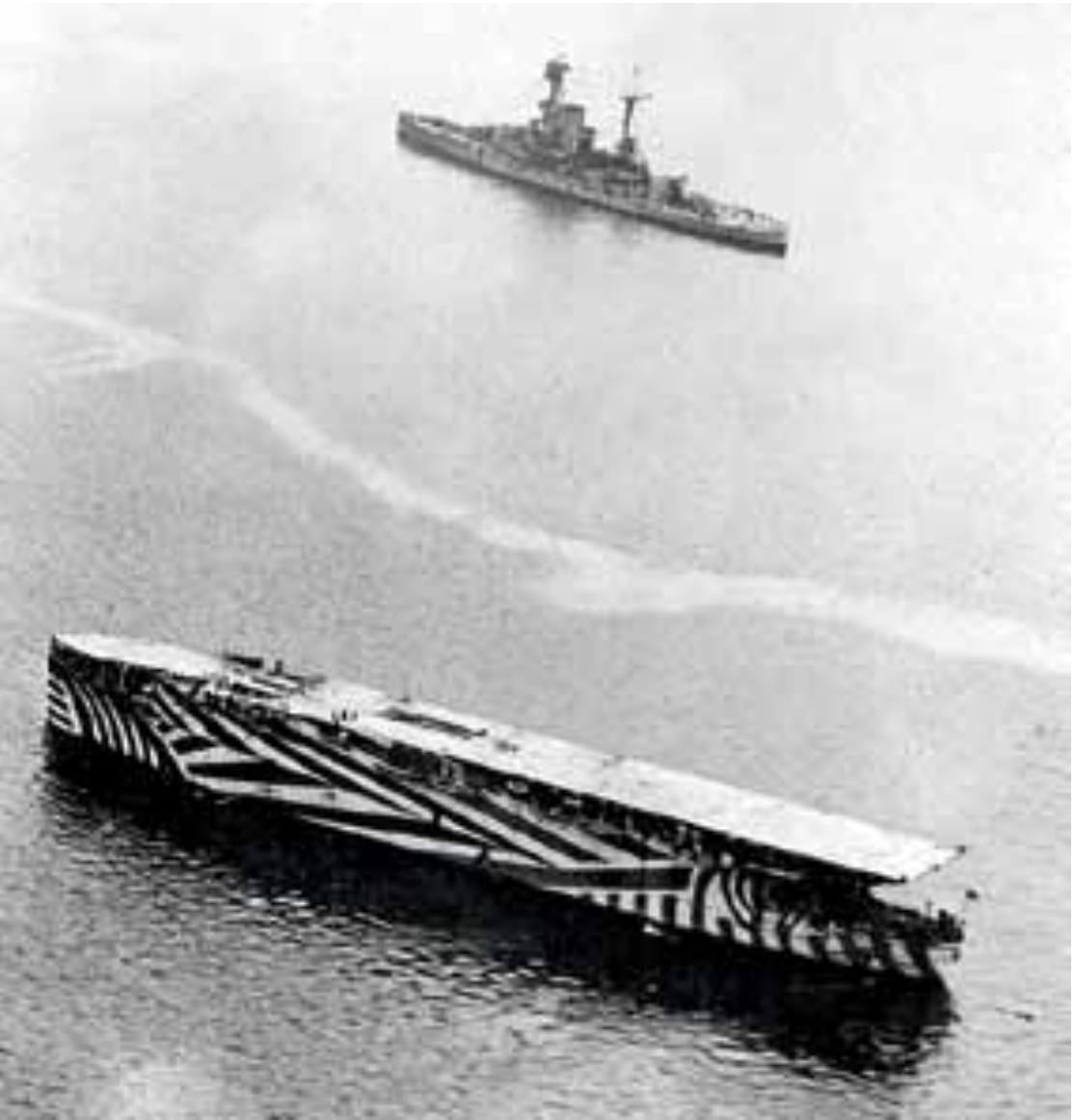 HMS Argus, with “razzle dazzle” warship camouflage, 1918